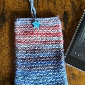 Handcrafted Blue and red Gradient crochet kindle Sleeve with Star button closure
